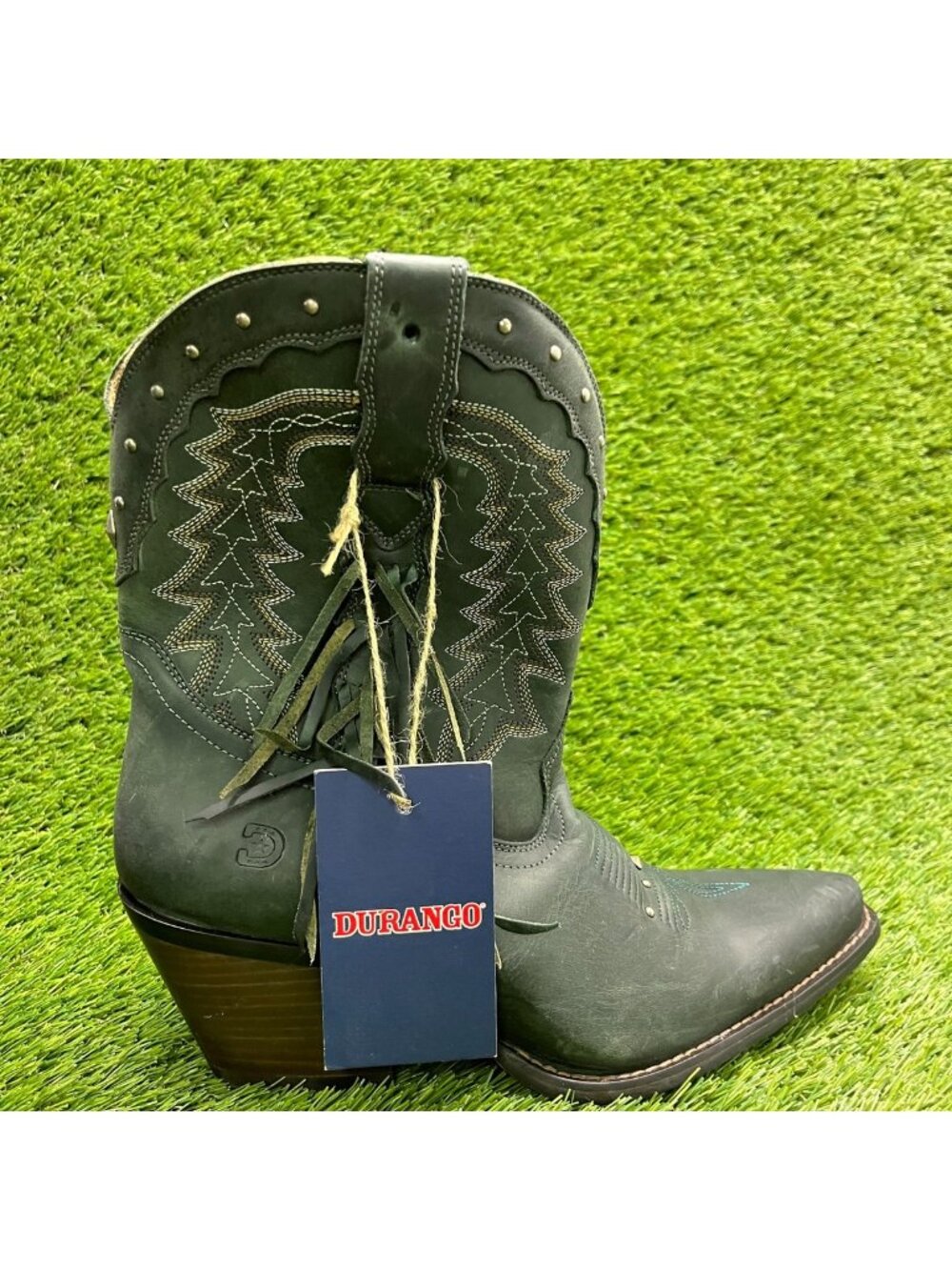 Durango Crush Womens Size 9.5 Black Green Cowgirl Western Snip Toe Zip Up Boots